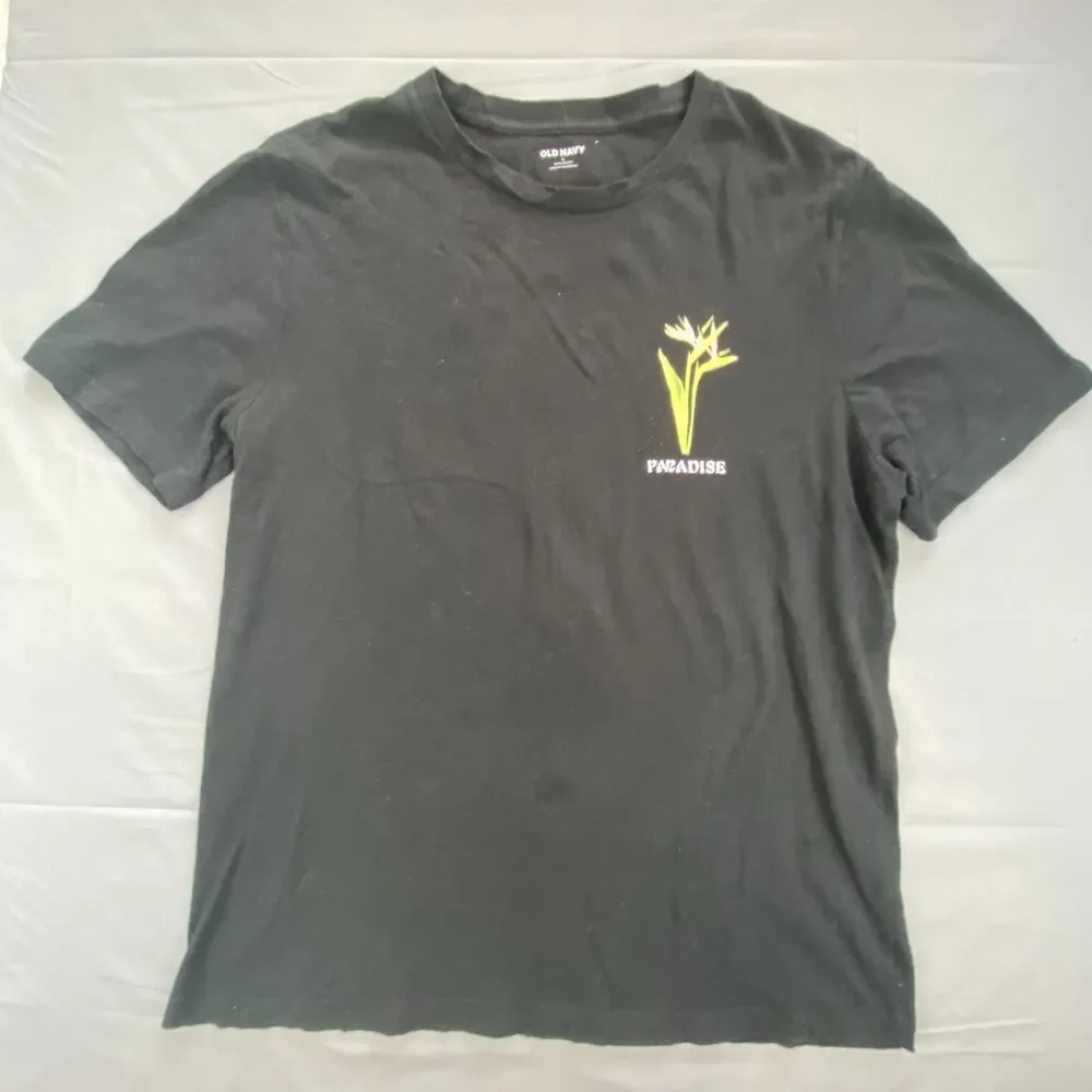 Old Navy Mens L Large T-Shirt Black Soft-Washed Bird of Paradise Graphic Tee